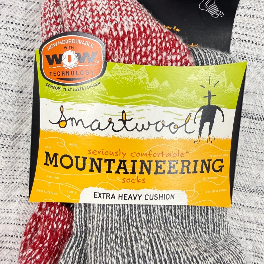 NEW Smartwool Men's Mountaineering Crew Socks Large Gray Red Extra Heavy Cushion - Picture 2 of 8